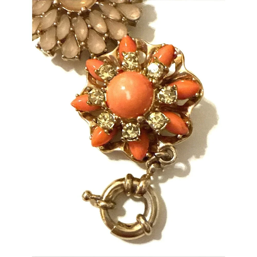 Banana Republic Flower Bouquet Bracelet Gold Tone Floral Statement Link 8